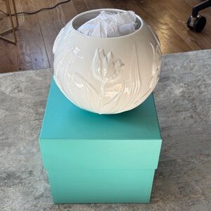Tiffany &Co  White Embossed Floral  Vase